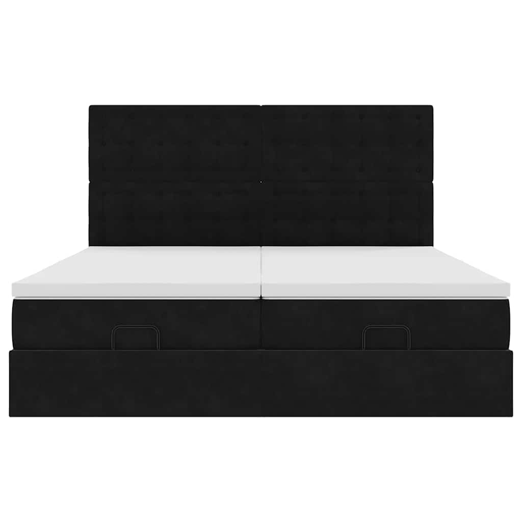 Estrutura de cama otomana com colchões 200x200cm veludo preto