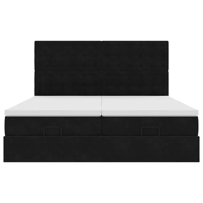 Estrutura de cama otomana com colchões 200x200cm veludo preto