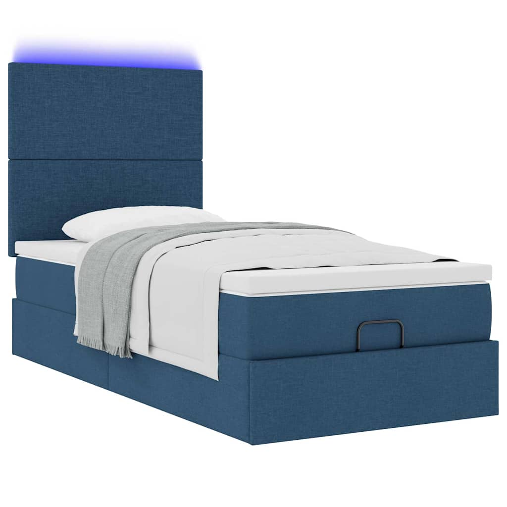 Estrutura de cama otomana com colchão tecido azul 90x190cm