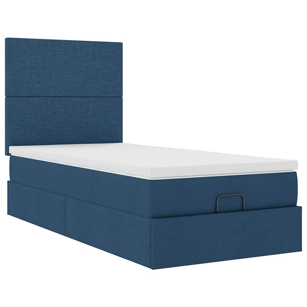 Estrutura de cama otomana com colchão 100x200cm tecido azul