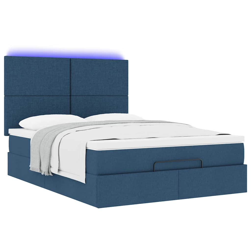 Estrutura de cama otomana com colchão 140x190cm tecido azul