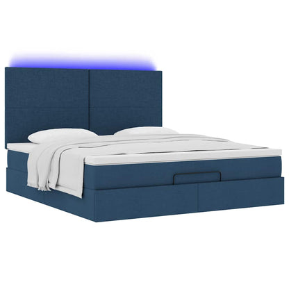 Estrutura de cama otomana com colchão 160x200 cm tecido azul