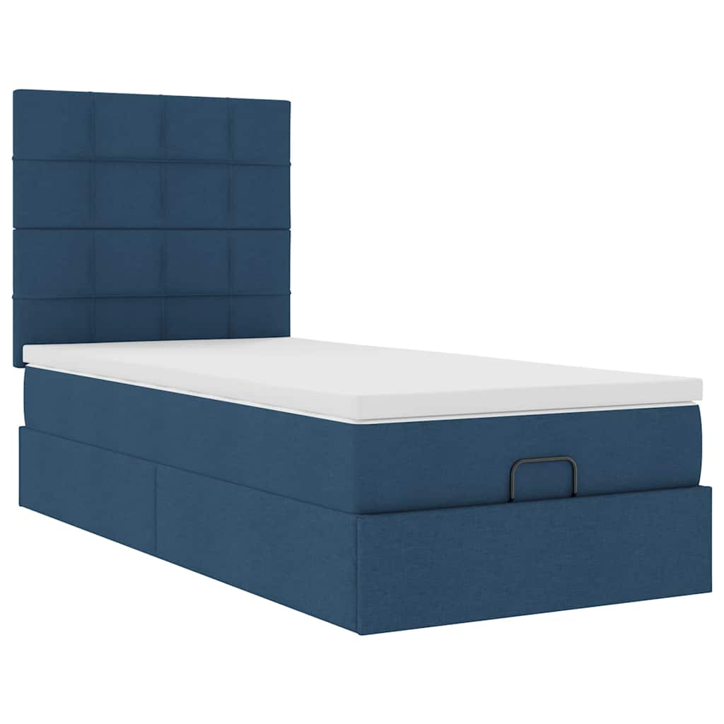 Estrutura de cama otomana com colchão tecido azul 90x190cm