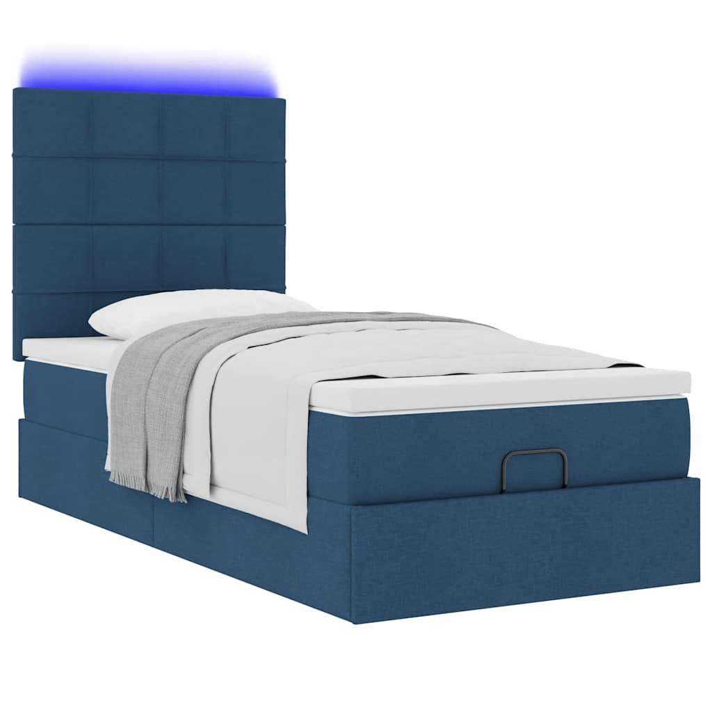 Estrutura de cama otomana com colchão 100x200cm tecido azul