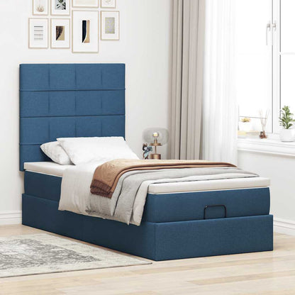 Estrutura de cama otomana com colchão 100x200cm tecido azul