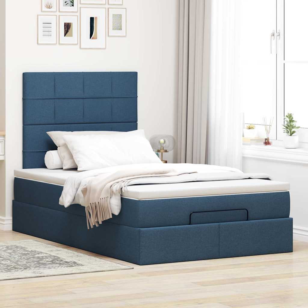 Estrutura de cama otomana com colchão 120x200 cm tecido azul