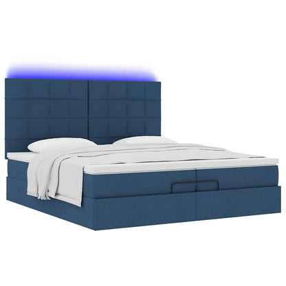 Estrutura de cama otomana com colchões 200x200cm tecido azul