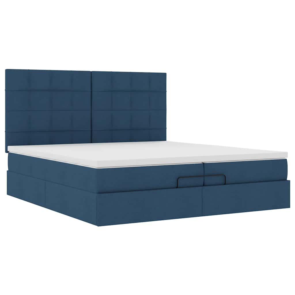 Estrutura de cama otomana com colchões 200x200cm tecido azul