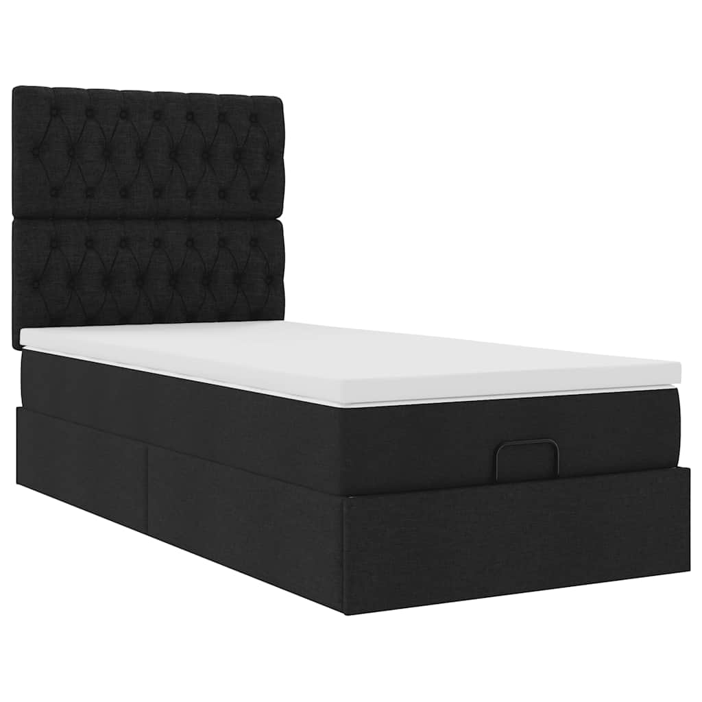 Estrutura de cama otomana com colchão preto tecido