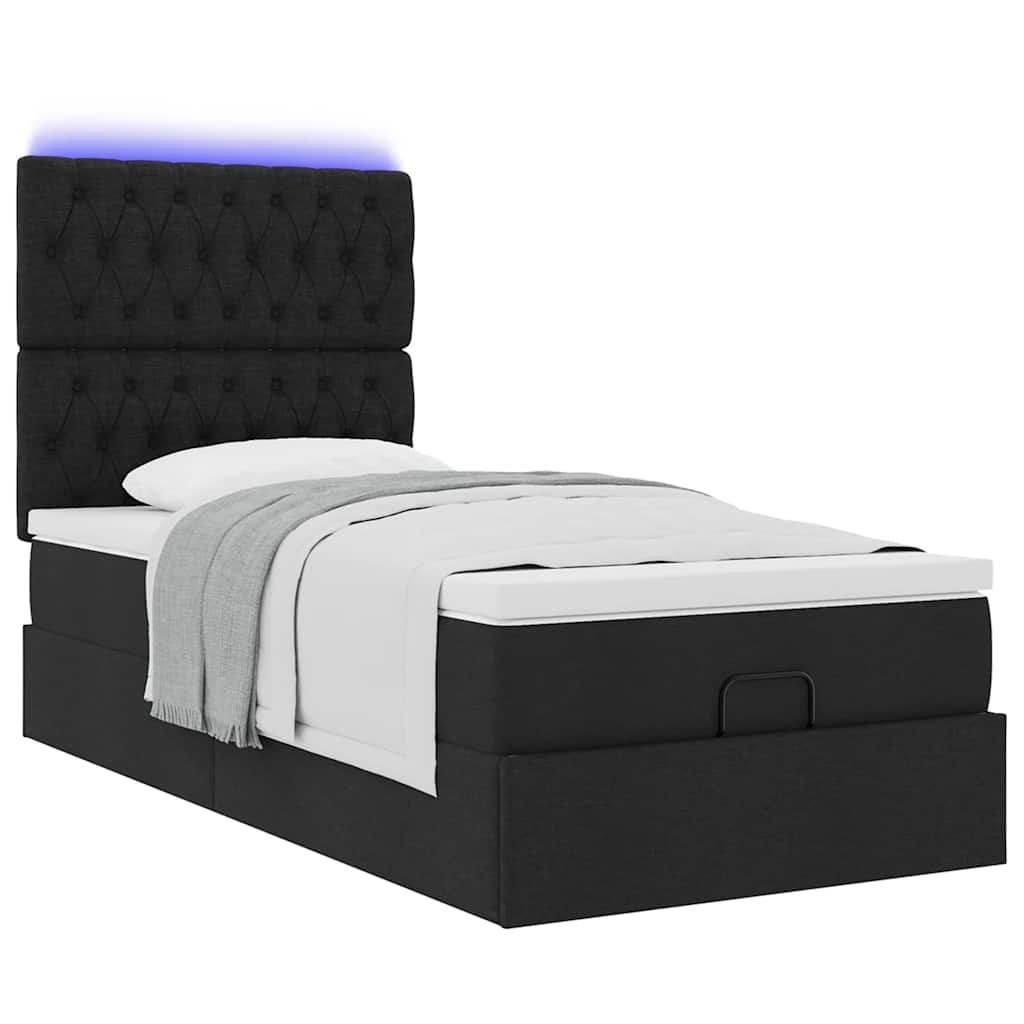 Estrutura de cama otomana com colchão preto tecido