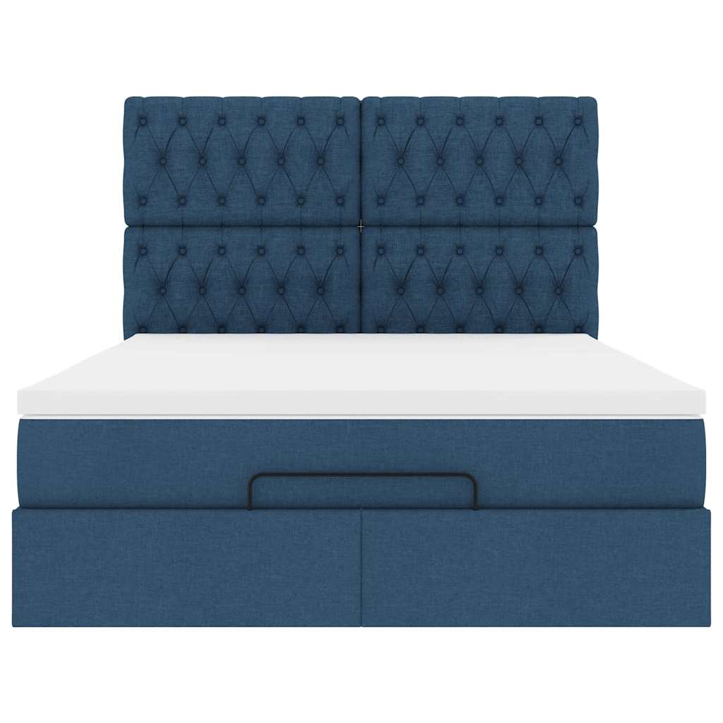 Estrutura de cama otomana com colchão 140x190cm tecido azul