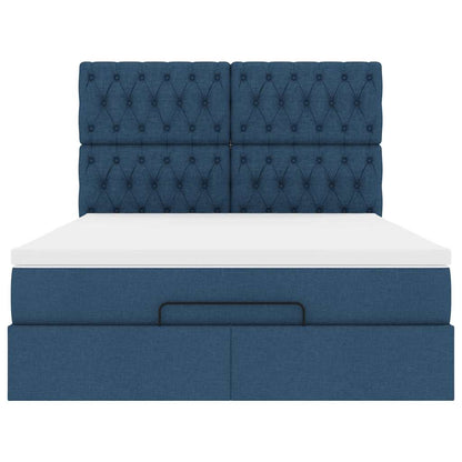 Estrutura de cama otomana com colchão 140x190cm tecido azul