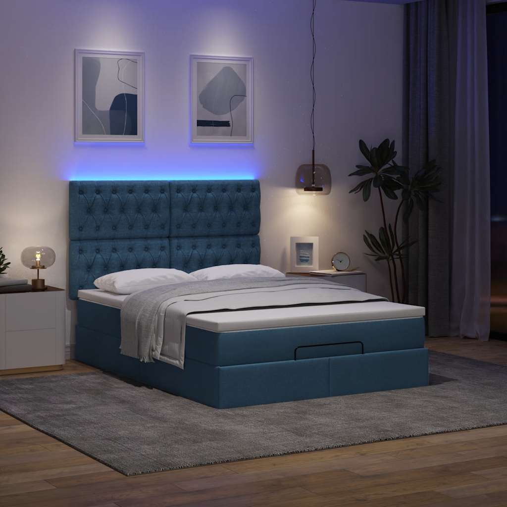 Estrutura de cama otomana com colchão 140x190cm tecido azul