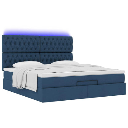 Estrutura de cama otomana com colchão 160x200 cm tecido azul