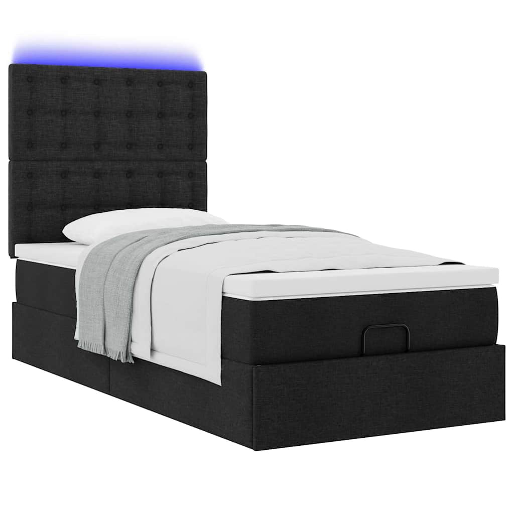 Estrutura de cama otomana com colchão preto tecido