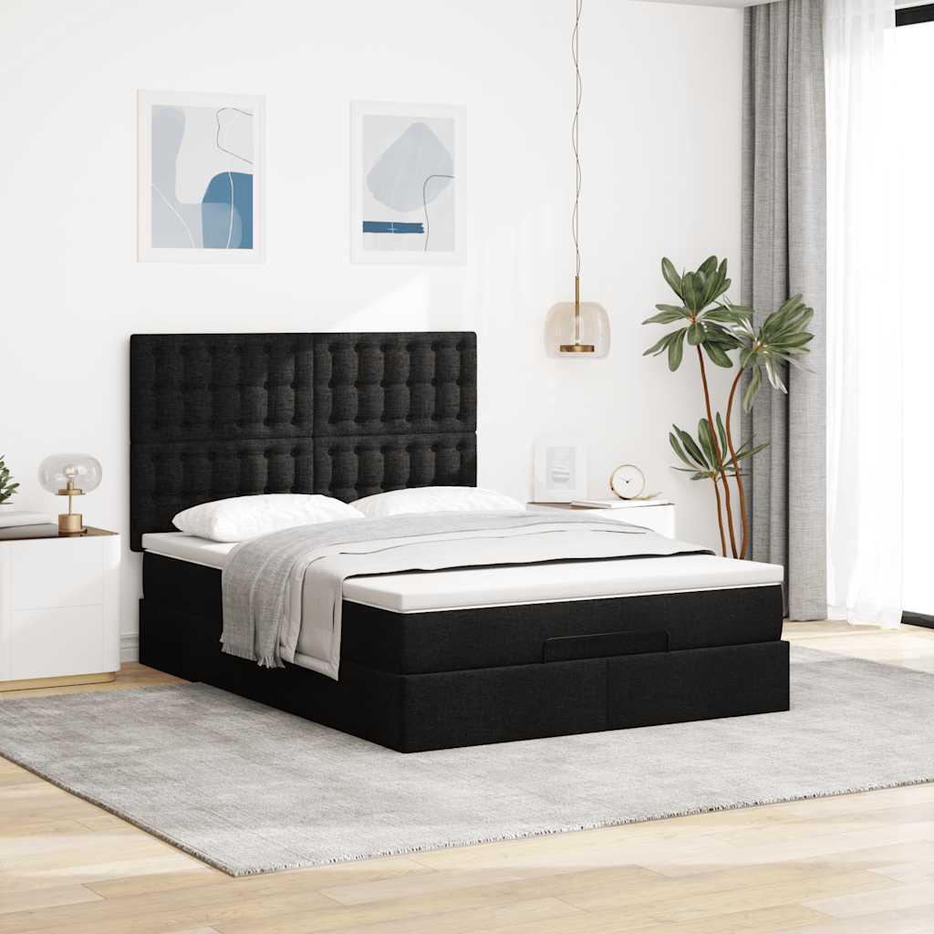 Estrutura de cama otomana com colchão 140x190 cm tecido preto