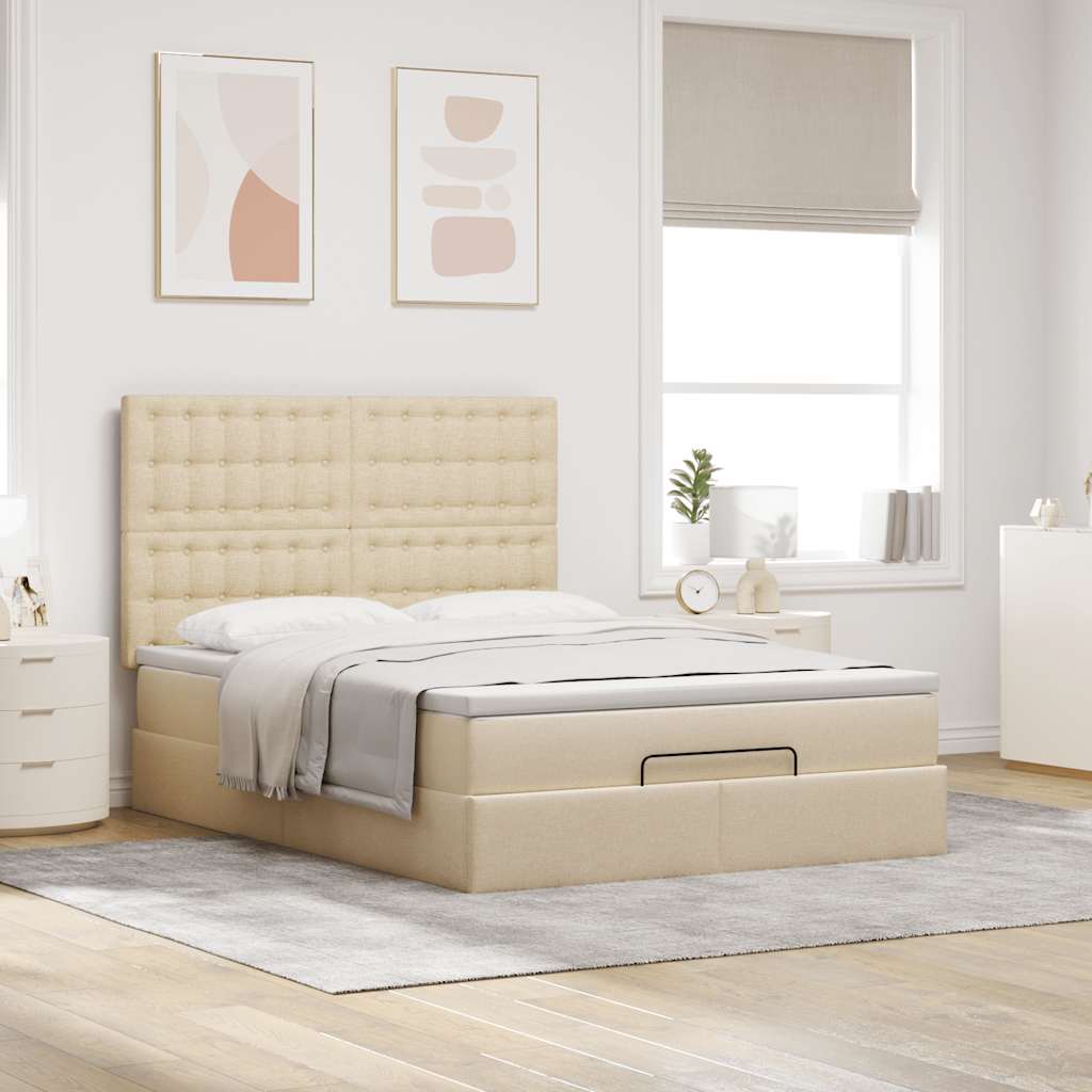 Estrutura de cama otomana com creme de colchão 140x190cm tecido