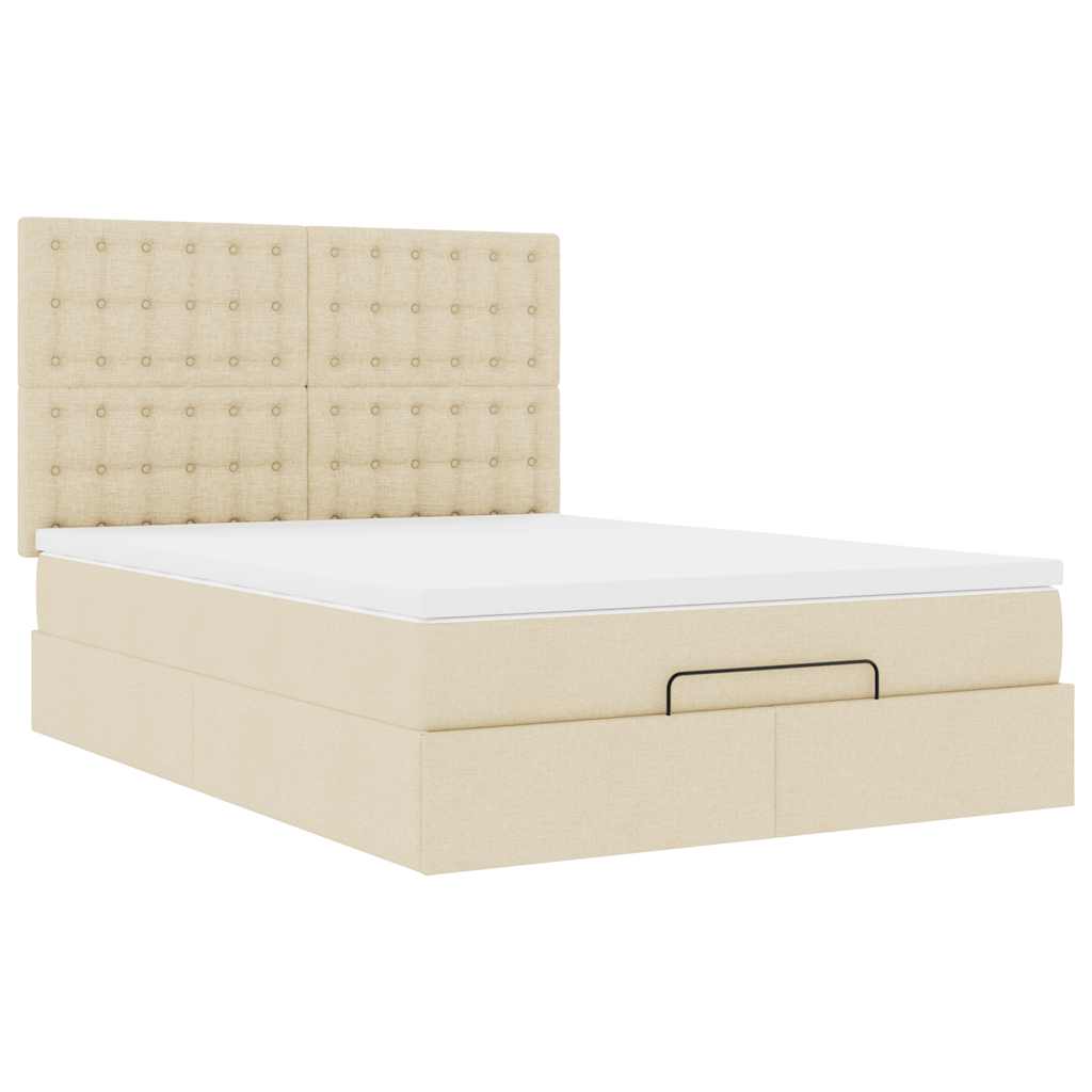 Estrutura de cama otomana com creme de colchão 140x190cm tecido