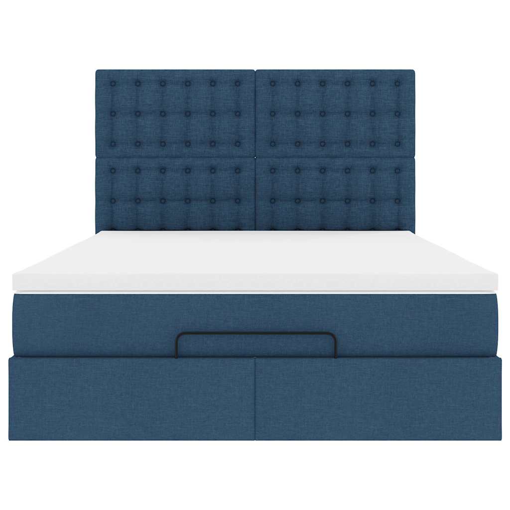 Estrutura de cama otomana com colchão 140x190cm tecido azul