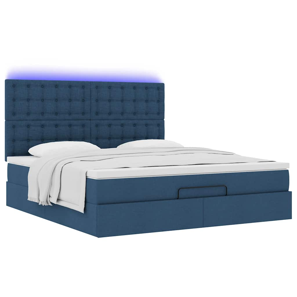 Estrutura de cama otomana com colchão 160x200 cm tecido azul