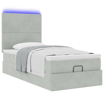 Estrutura cama otomana colchões 80x200 cm veludo cinzento claro