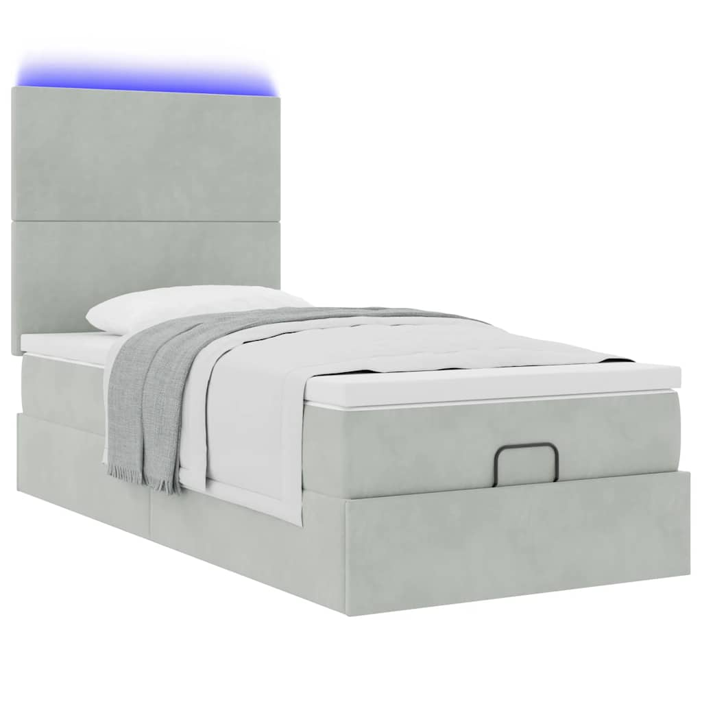 Estrutura cama otomana colchões 90x190 cm veludo cinzento claro