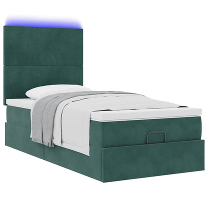 Estrutura cama otomana colchões 90x190cm veludo verde escuro