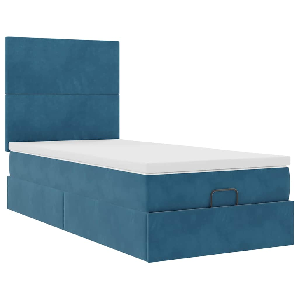 Estrutura cama otomana com colchões azul escuro 90x190cm veludo