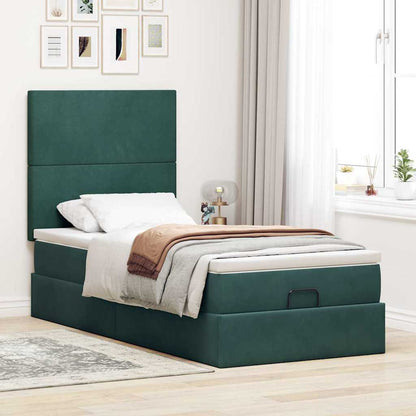 Estrutura de cama otomana colchões 90x200cm veludo verde escuro