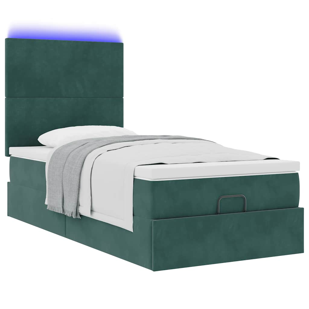 Estrutura de cama otomana colchões 90x200cm veludo verde escuro