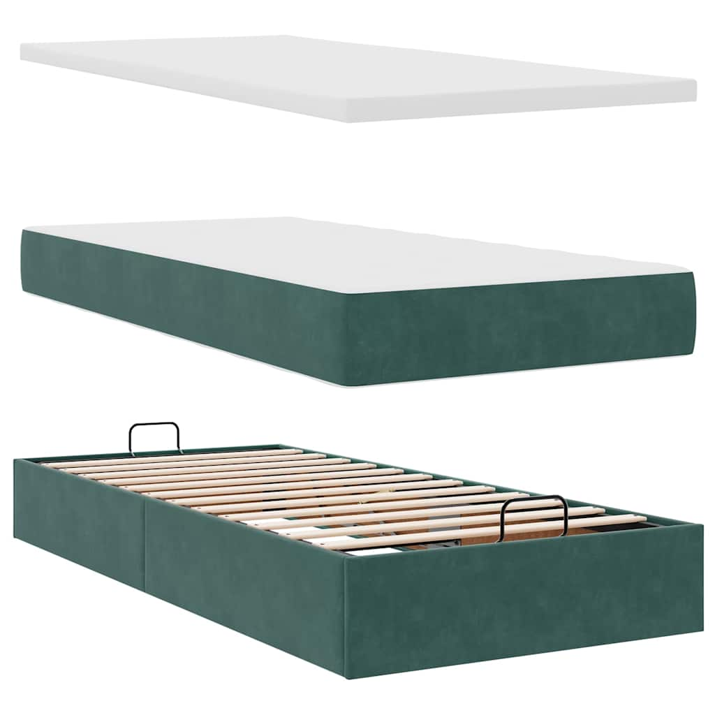 Estrutura de cama otomana colchões 90x200cm veludo verde escuro