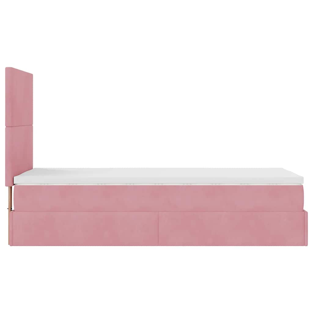 Estrutura de cama otomana com colchões rosa 90x200cm veludo