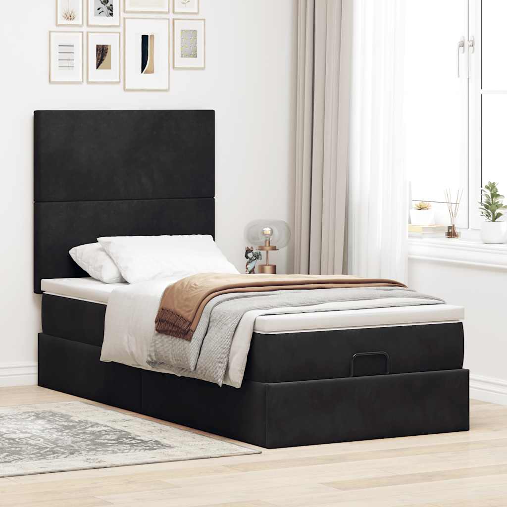 Estrutura de cama otomana vidaXL com colchões preto 100x200cm Veludo