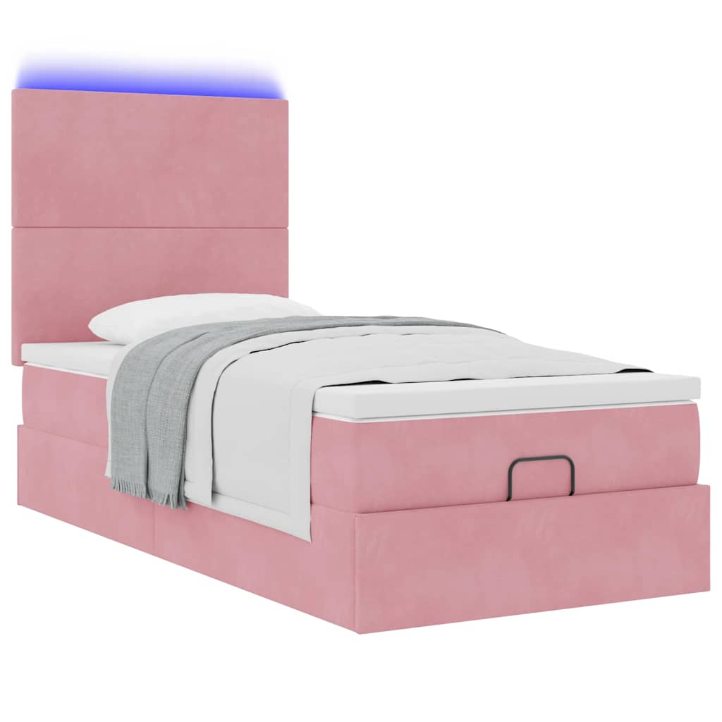 moldura de cama otomana vidaXL com colchões rosa 100x200cm veludo