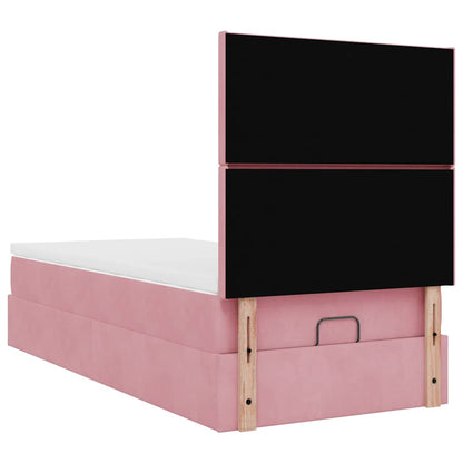 moldura de cama otomana vidaXL com colchões rosa 100x200cm veludo