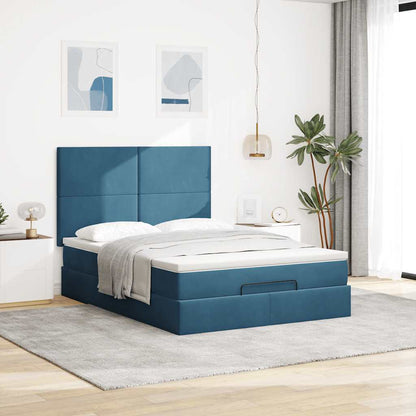 Estrutura cama otomana colchões 140x190 cm veludo azul escuro