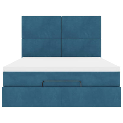 Estrutura cama otomana colchões 140x190 cm veludo azul escuro