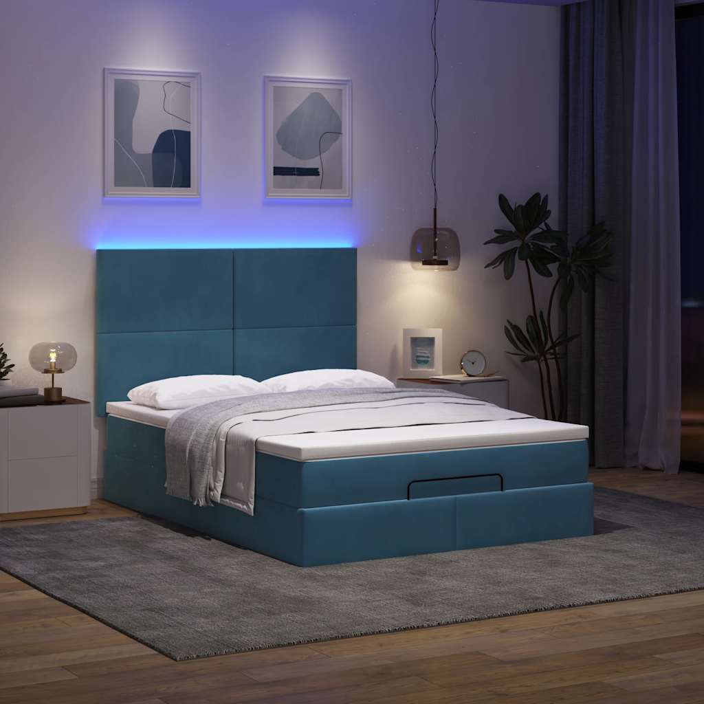 Estrutura cama otomana colchões 140x190 cm veludo azul escuro