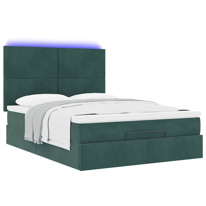 Estrutura cama otomana colchões 140x200 cm veludo verde escuro