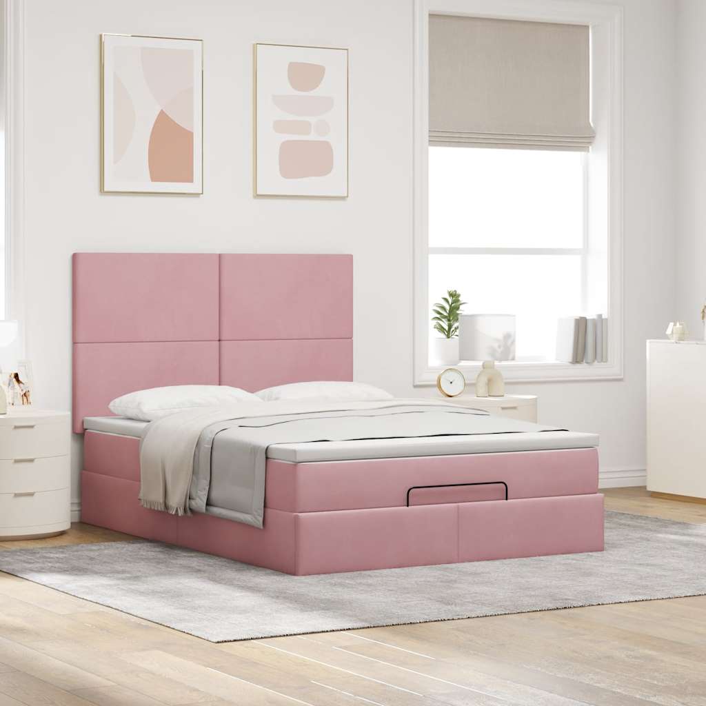 Estrutura de cama otomana com colchões 140x200 cm veludo rosa