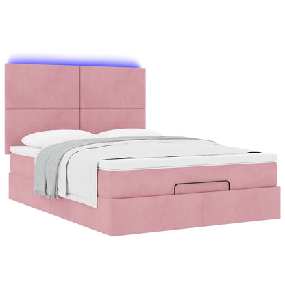 Estrutura de cama otomana com colchões 140x200 cm veludo rosa