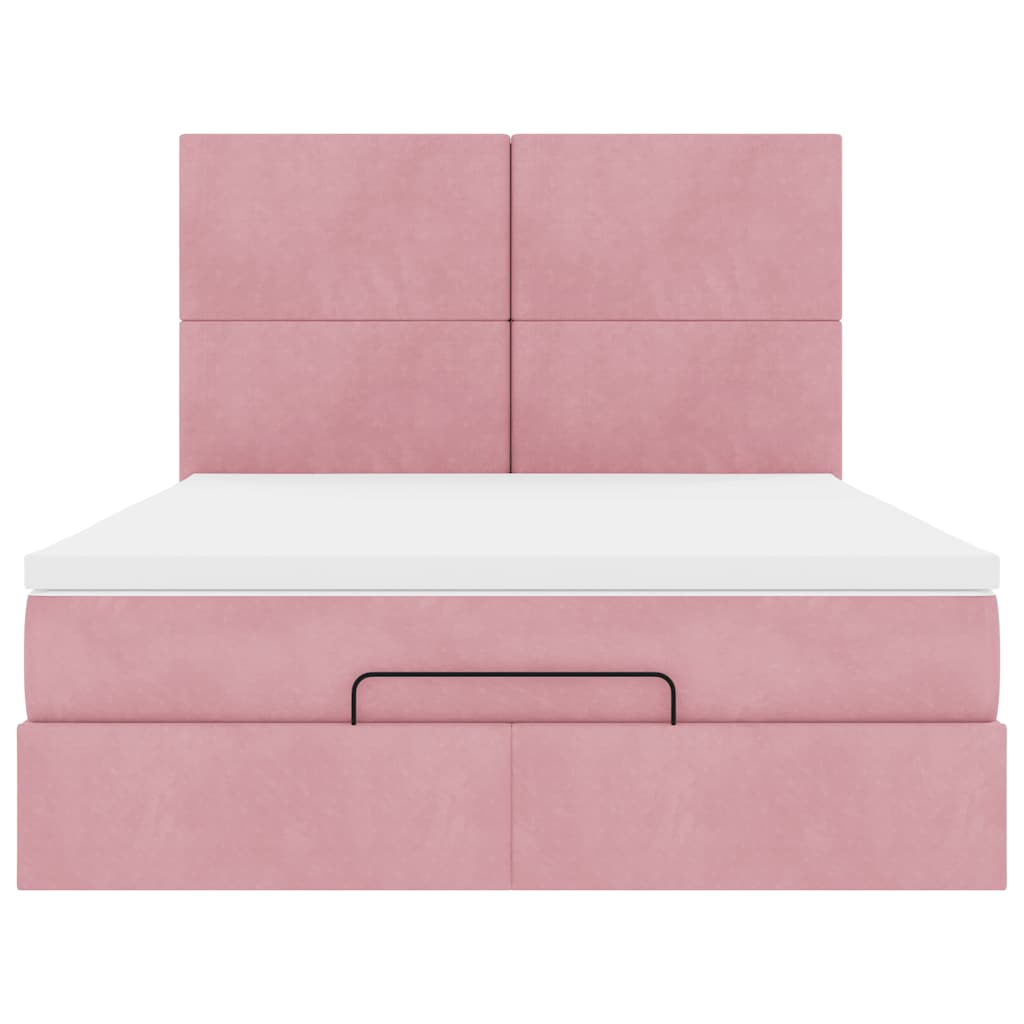 Estrutura de cama otomana com colchões 140x200 cm veludo rosa