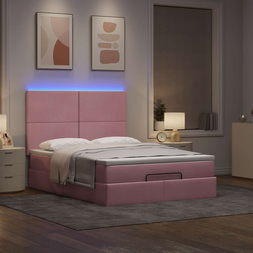 Estrutura de cama otomana com colchões 140x200 cm veludo rosa