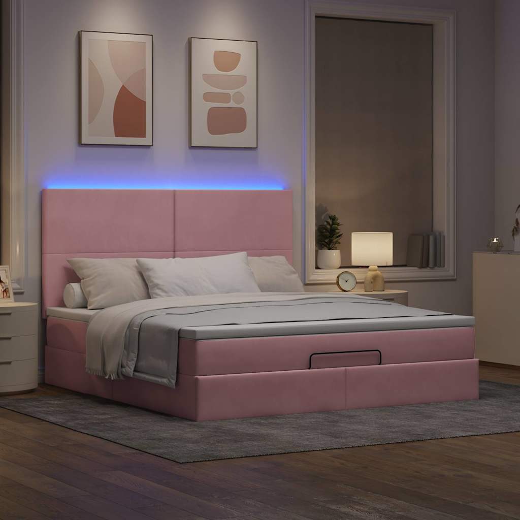 Estrutura de cama otomana com colchões 160x200 cm veludo rosa