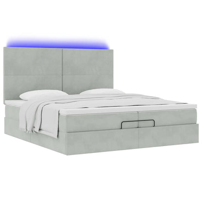 Estrutura cama otomana colchões 200x200cm veludo cinzento claro