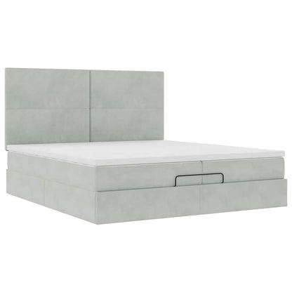 Estrutura cama otomana colchões 200x200cm veludo cinzento claro