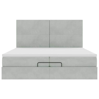 Estrutura cama otomana colchões 200x200cm veludo cinzento claro