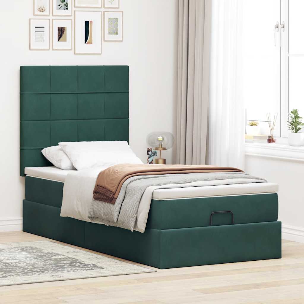 Estrutura cama otomana colchões 80x200cm veludo verde escuro