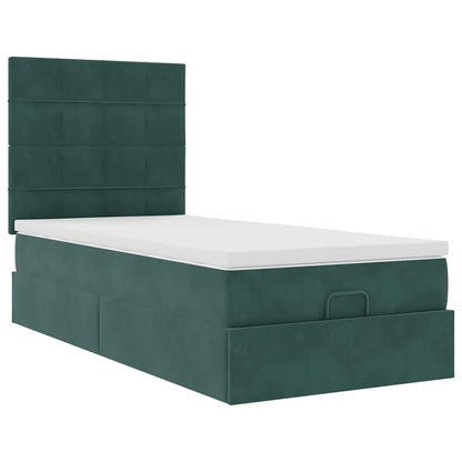 Estrutura cama otomana colchões 80x200cm veludo verde escuro