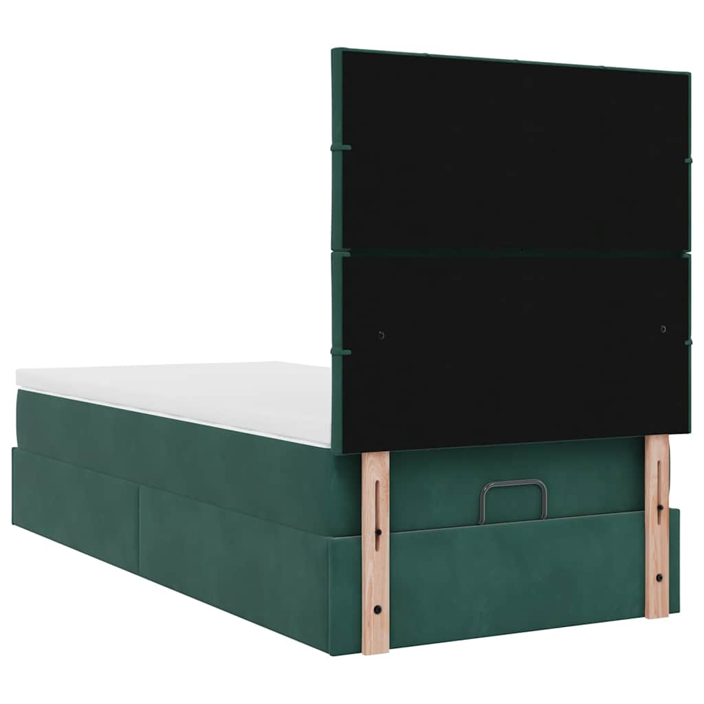 Estrutura cama otomana colchões 80x200cm veludo verde escuro